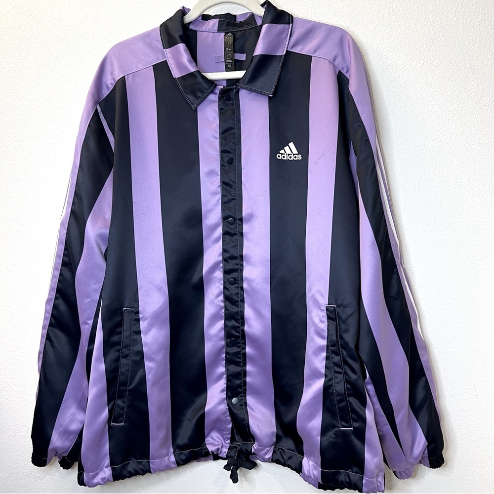 Adidas Men's Satin Coaches Jacket, Purple/Navy, Size Large. 0107.